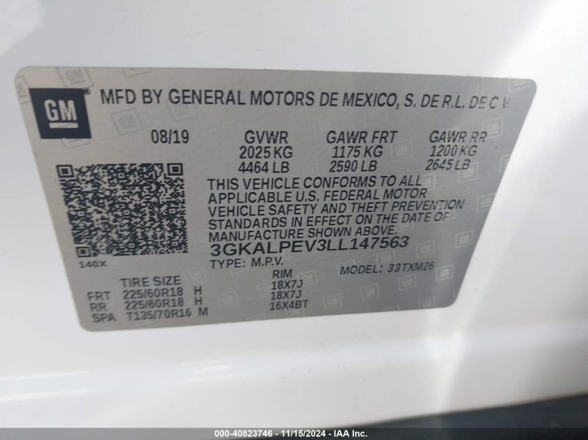 2020 GMC Terrain Fwd Slt VIN: 3GKALPEV3LL147563 Lot: 40823746