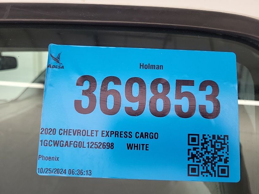 2020 Chevrolet Express Cargo Rwd 2500 Regular Wheelbase Wt VIN: 1GCWGAFG0L1252698 Lot: 40823760