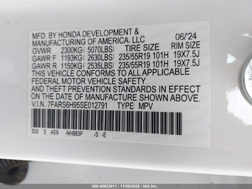 2025 Honda Cr-V Hybrid Sport Touring VIN: 7FARS6H95SE012791 Lot: 40823911