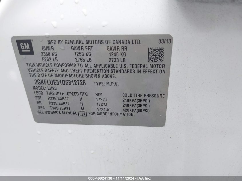 VIN 2GKFLUE31D6312728 2013 GMC TERRAIN no.9