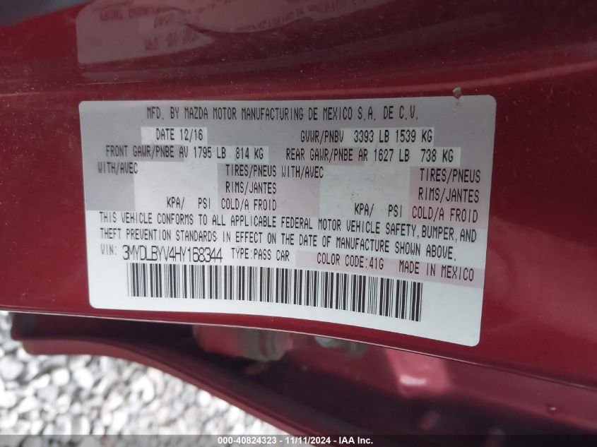 VIN 3MYDLBYV4HY168344 2017 TOYOTA YARIS IA