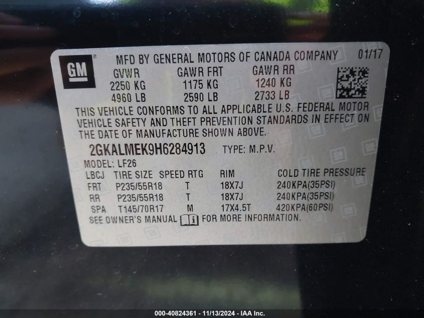 VIN 2GKALMEK9H6284913 2017 GMC Terrain, Sle-1 no.9