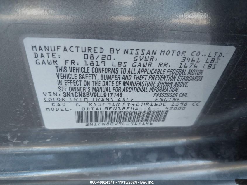 VIN 3N1CN8BV9LL917146 2020 Nissan Versa, S 5-Speed... no.9