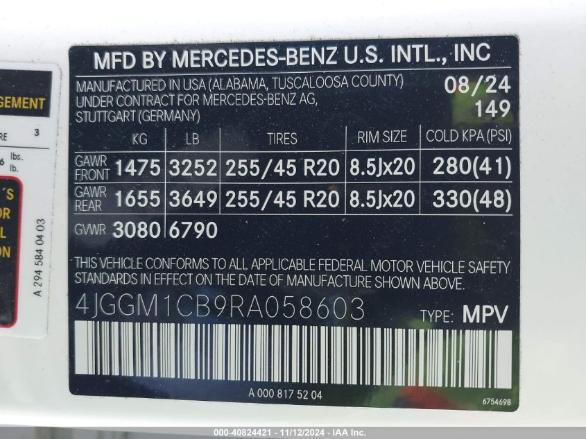 VIN 4JGGM1CB9RA058603 2024 Mercedes-Benz Eqe 350 Su... no.9