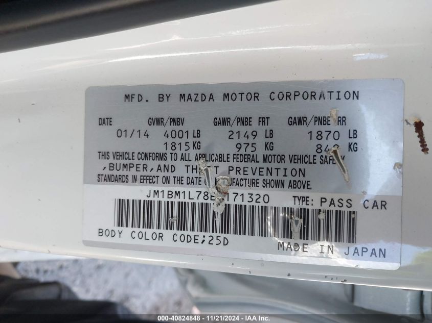 2014 Mazda Mazda3 I Touring VIN: JM1BM1L78E1171320 Lot: 40824848