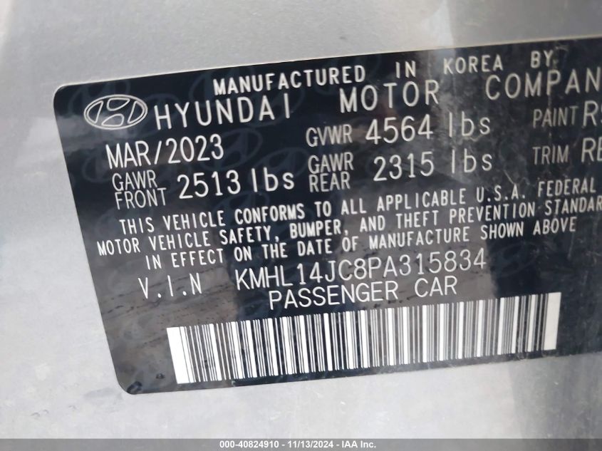 VIN KMHL14JC8PA315834 2023 Hyundai Sonata, N Line no.9