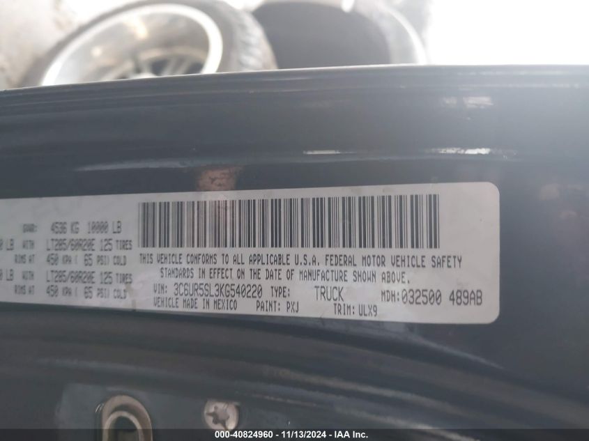 2019 RAM 2500 LIMITED - 3C6UR5SL3KG540220