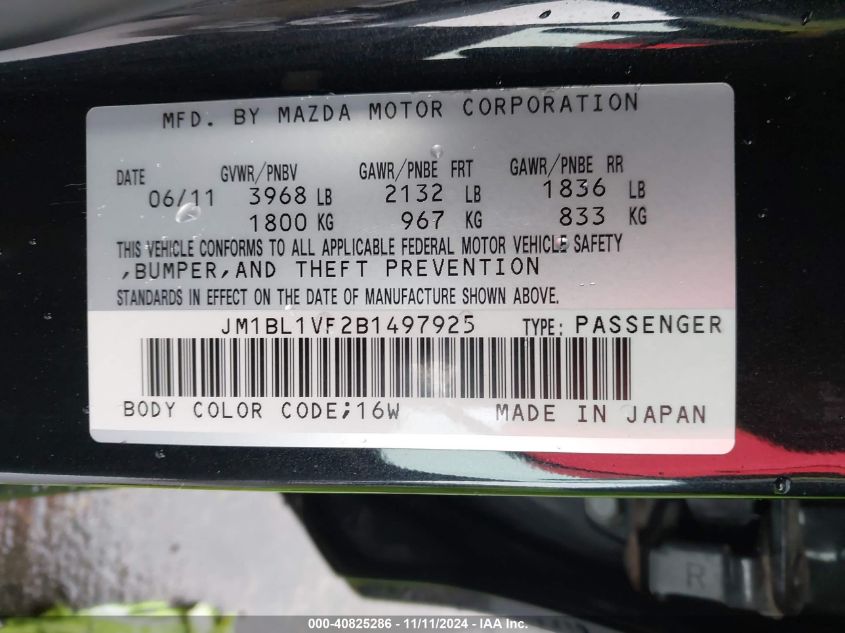 2011 Mazda 3 I VIN: JM1BL1VF2B1497925 Lot: 40825286