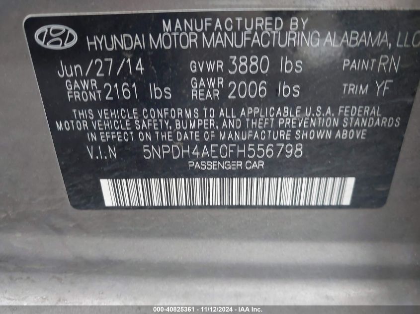 VIN 5NPDH4AE0FH556798 2015 Hyundai Elantra, SE no.9