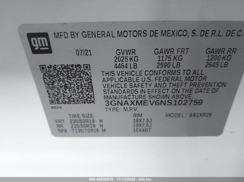 2022 CHEVROLET EQUINOX FWD RS - 3GNAXMEV6NS102759