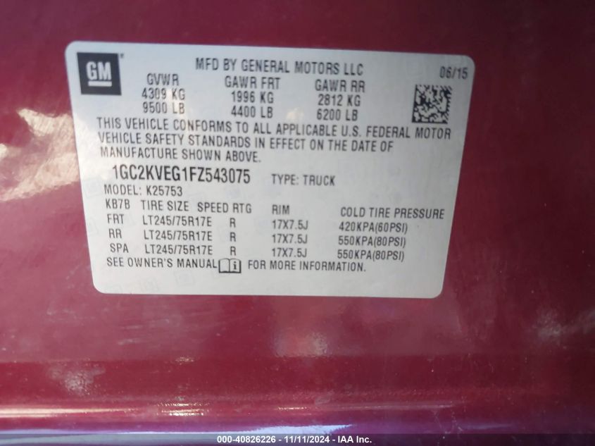 2015 CHEVROLET SILVERADO 2500HD VIN: 1GC2KVEG1FZ543075