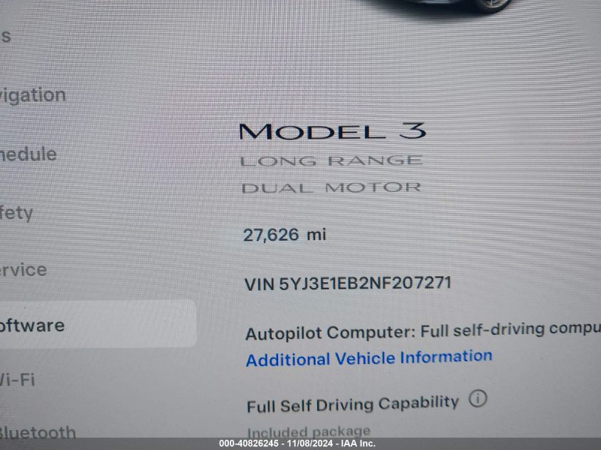 2022 Tesla Model 3 Long Range Dual Motor All-Wheel Drive VIN: 5YJ3E1EB2NF207271 Lot: 40826245