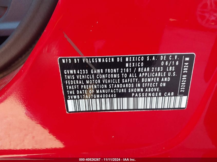 2016 VOLKSWAGEN JETTA 1.8T SPORT - 3VWB17AJ7GM400440