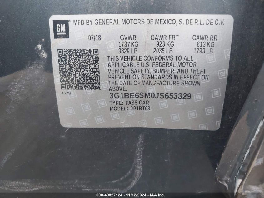 VIN 3G1BE6SM0JS653329 2018 Chevrolet Cruze, Lt Auto no.9