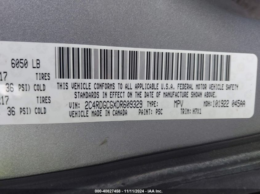 2013 Dodge Grand Caravan Sxt VIN: 2C4RDGCGXDR609329 Lot: 40827458