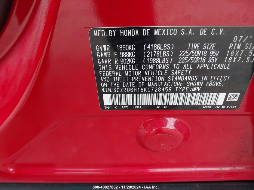 2019 HONDA HR-V SPORT - 3CZRU6H18KG728458