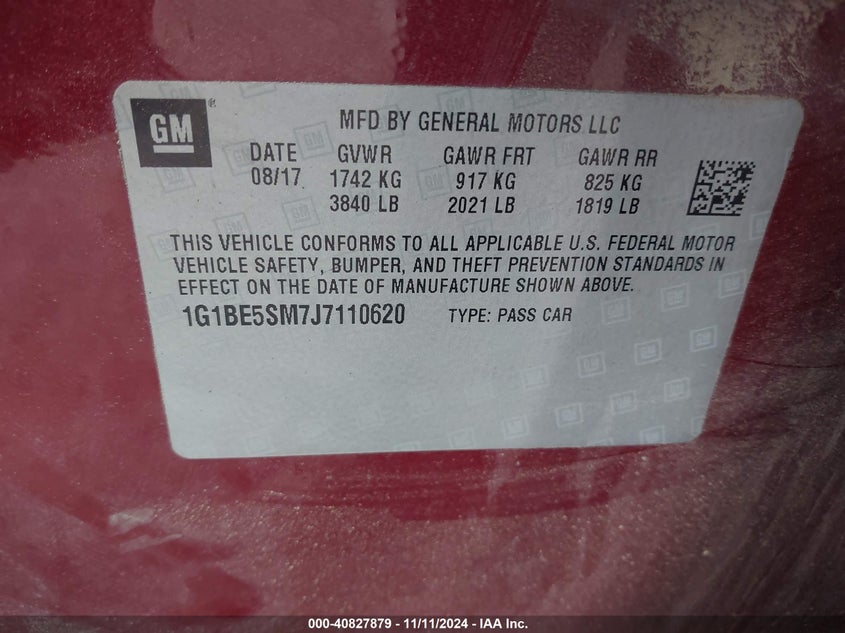 2018 CHEVROLET CRUZE VIN: 1G1BE5SM7J7110620