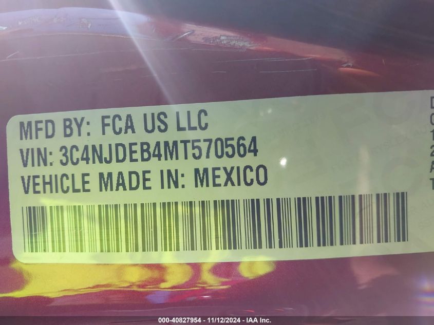 2021 Jeep Compass 80Th Anniversary 4X4 VIN: 3C4NJDEB4MT570564 Lot: 40827954