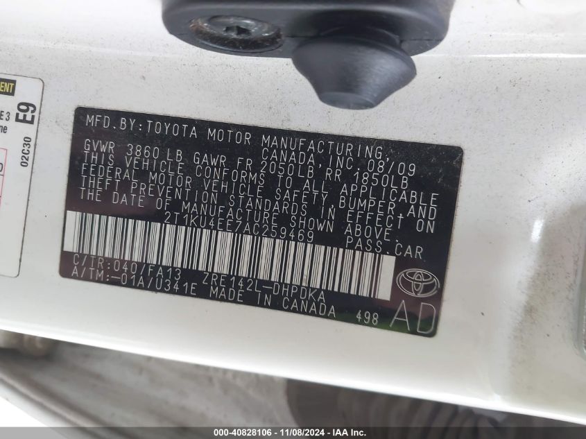 2010 Toyota Matrix VIN: 2T1KU4EE7AC259469 Lot: 40828106