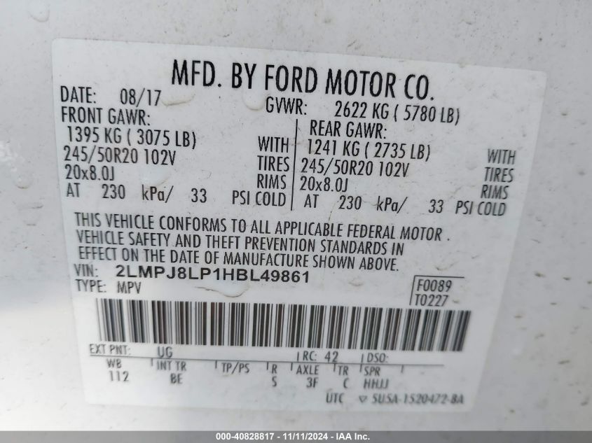 2017 LINCOLN MKX RESERVE - 2LMPJ8LP1HBL49861