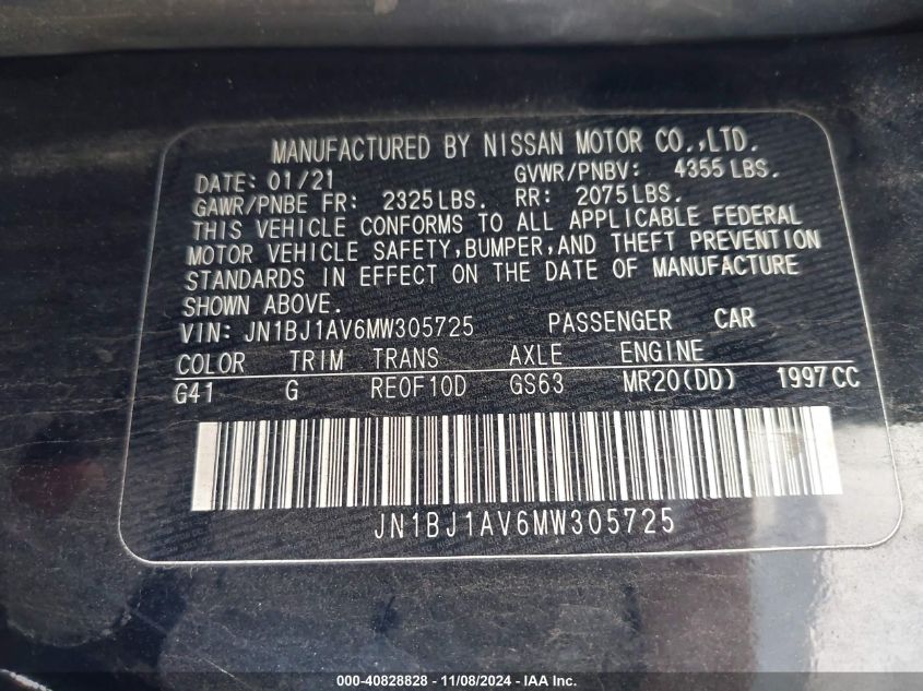 VIN JN1BJ1AV6MW305725 2021 NISSAN ROGUE SPORT no.9