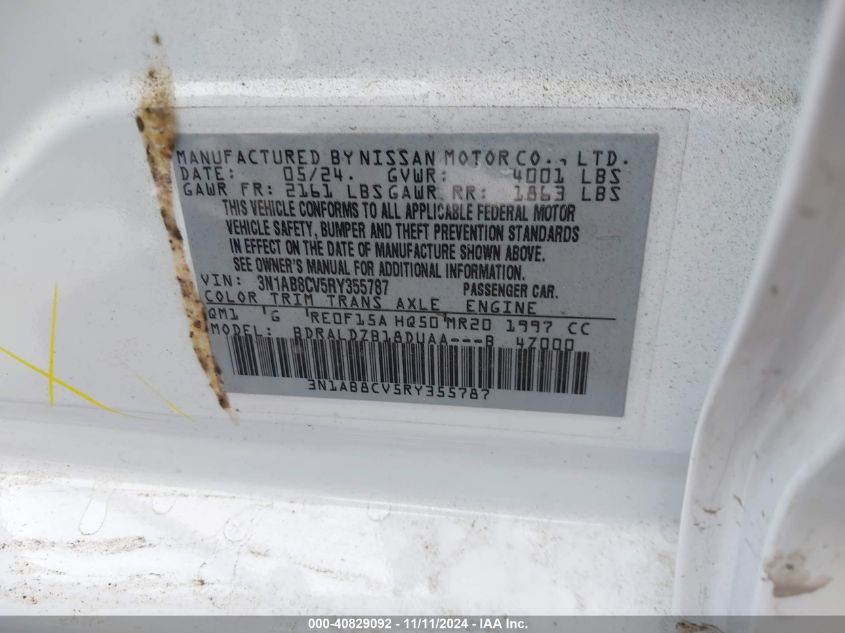 2024 Nissan Sentra Sv Xtronic Cvt VIN: 3N1AB8CV5RY355787 Lot: 40829092