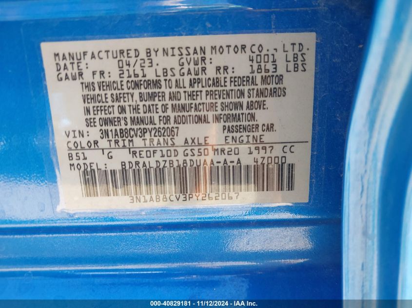 2023 NISSAN SENTRA VIN: 3N1AB8CV3PY262067