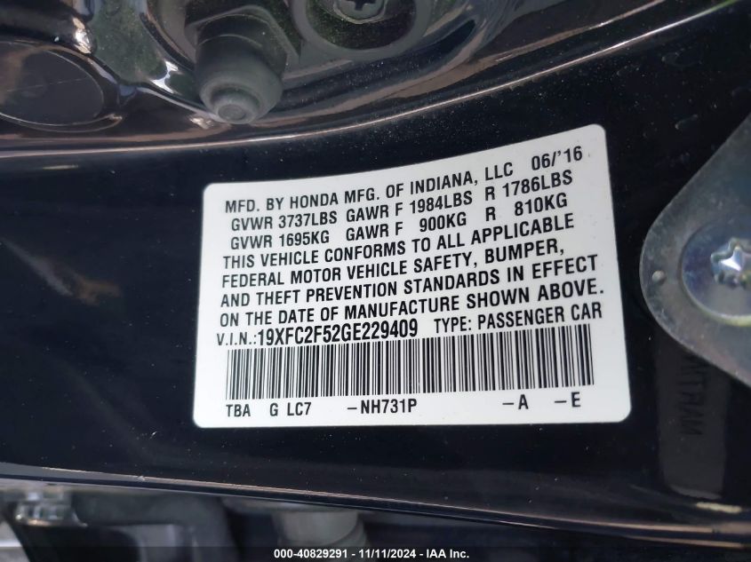 2016 HONDA CIVIC LX - 19XFC2F52GE229409