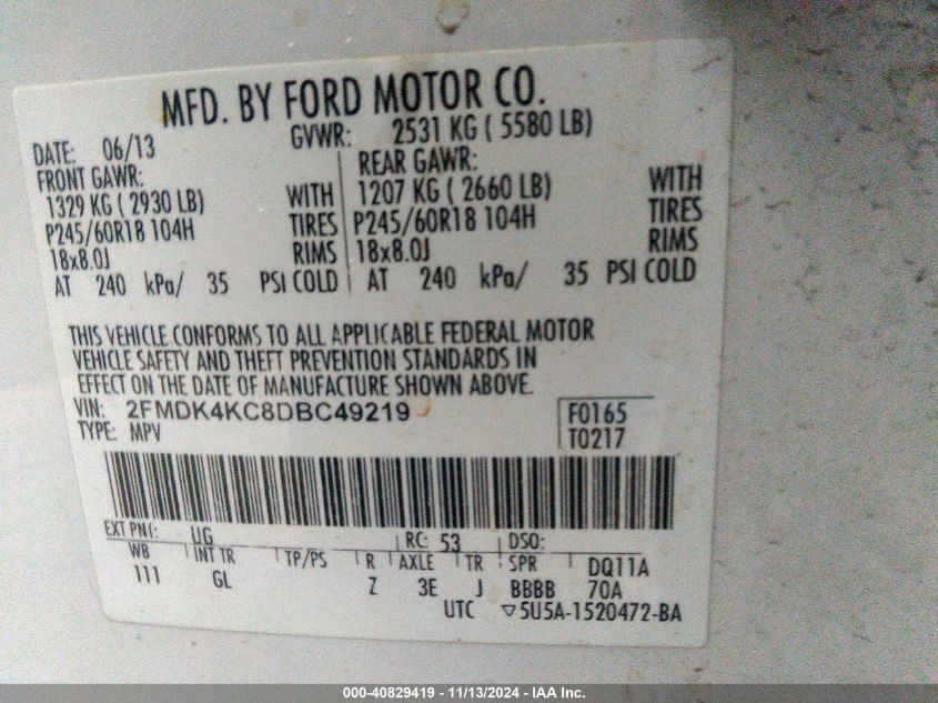 2013 FORD EDGE LIMITED - 2FMDK4KC8DBC49219