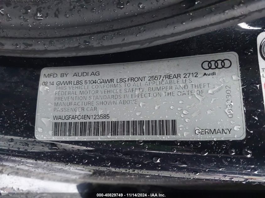 2014 Audi A6 2.0T Premium VIN: WAUGFAFC4EN123585 Lot: 40829749