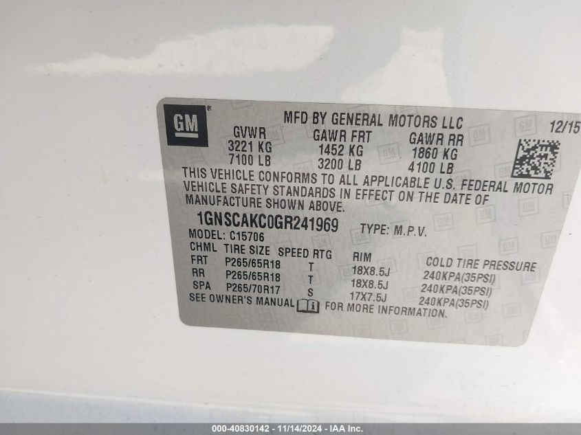 2016 CHEVROLET TAHOE C1500  LS - 1GNSCAKC0GR241969