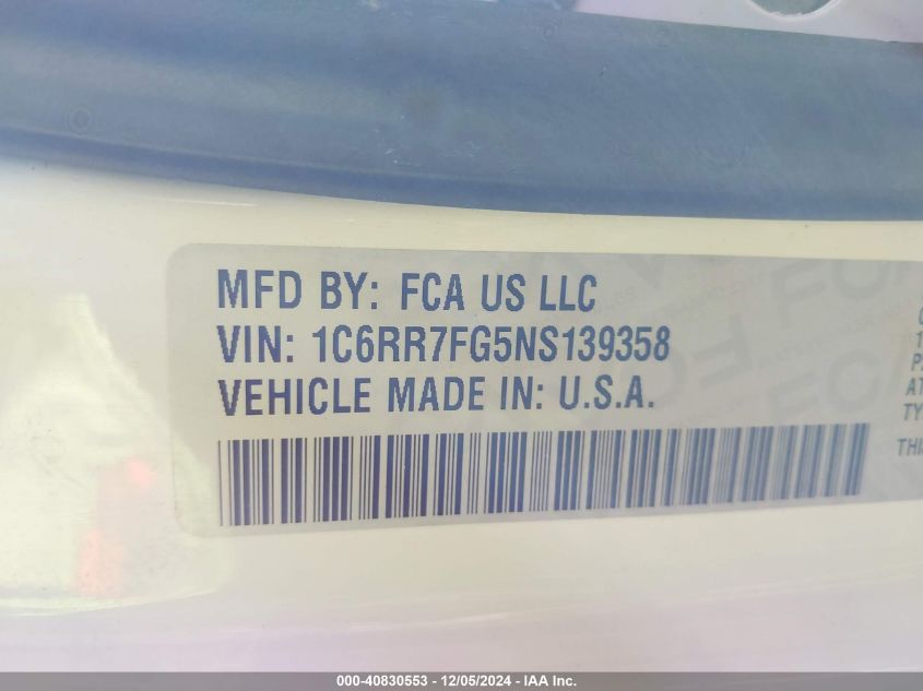 2022 RAM 1500 CLASSIC VIN: 1C6RR7FG5NS139358