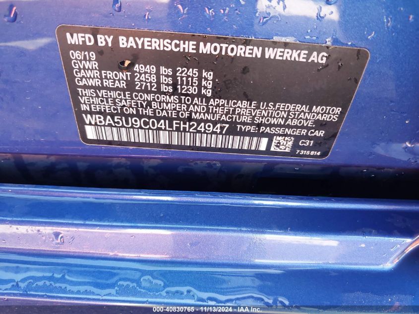 2020 BMW 3 Series M340I xDrive VIN: WBA5U9C04LFH24947 Lot: 40830765