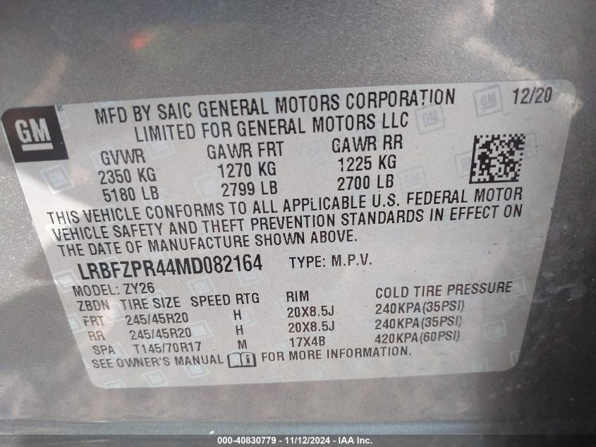 2021 Buick Envision Awd Essence VIN: LRBFZPR44MD082164 Lot: 40830779