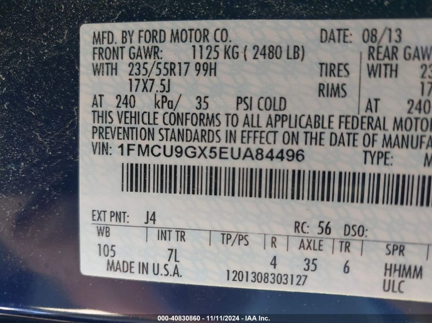 VIN 1FMCU9GX5EUA84496 2014 Ford Escape, SE no.9