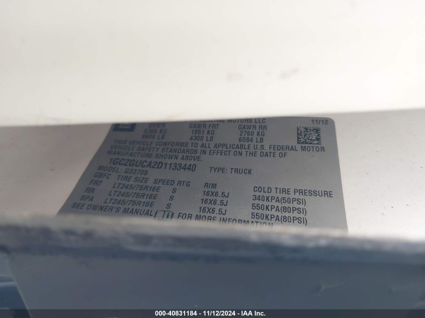 2013 CHEVROLET EXPRESS 3500 WORK VAN - 1GCZGUCA2D1133440