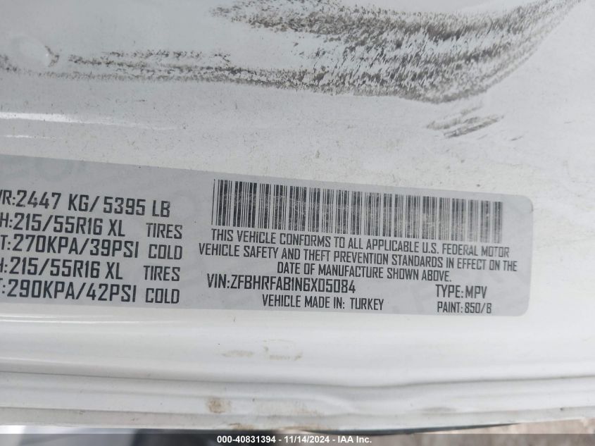 2022 RAM PROMASTER CITY VIN: ZFBHRFAB1N6X05084