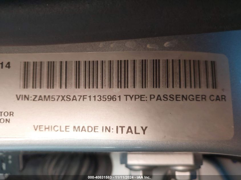 2015 MASERATI GHIBLI VIN: ZAM57XSA7F1135961