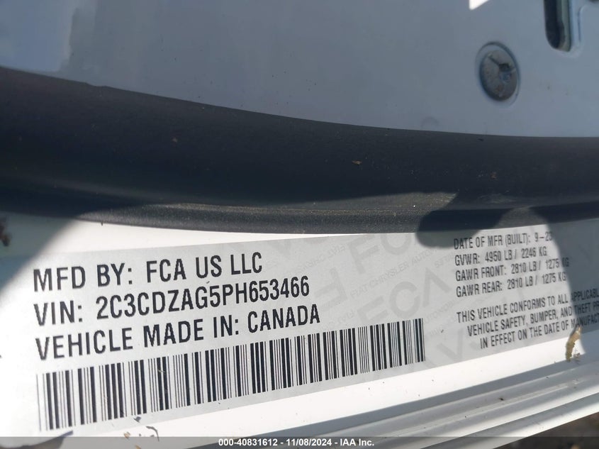 2023 DODGE CHALLENGER VIN: 2C3CDZAG5PH653466