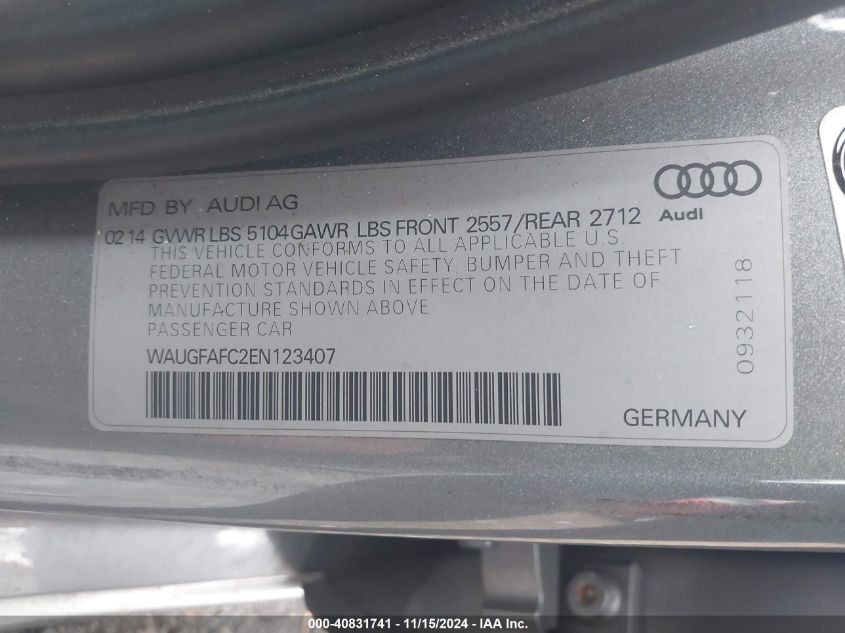 2014 AUDI A6 2.0T PREMIUM - WAUGFAFC2EN123407