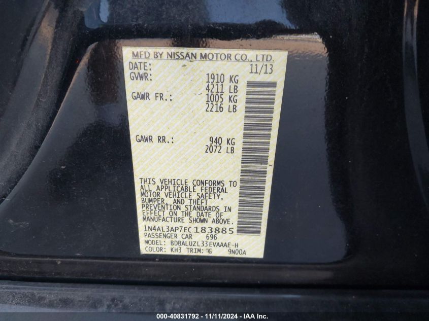 VIN 1N4AL3AP7EC183885 2014 NISSAN ALTIMA no.9