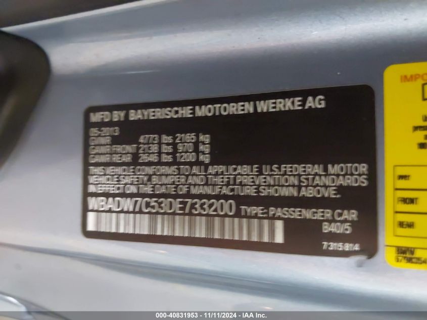 VIN WBADW7C53DE733200 2013 BMW 3 Series, 328I no.9