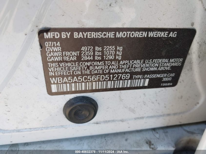 2015 BMW 528I I VIN: WBA5A5C56FD512769 Lot: 40832378