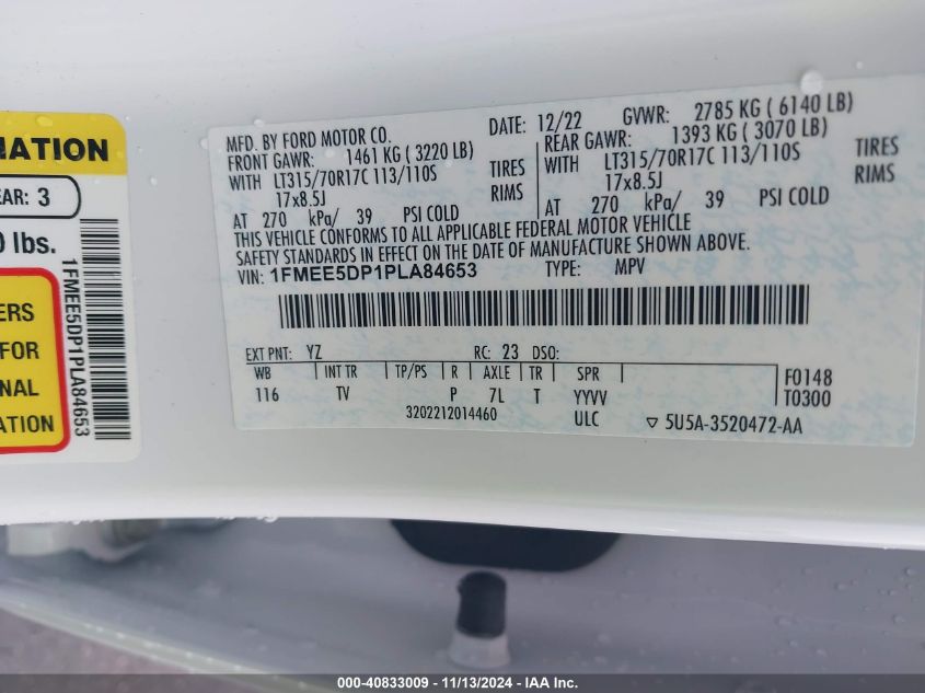 2023 Ford Bronco Wildtrak VIN: 1FMEE5DP1PLA84653 Lot: 40833009