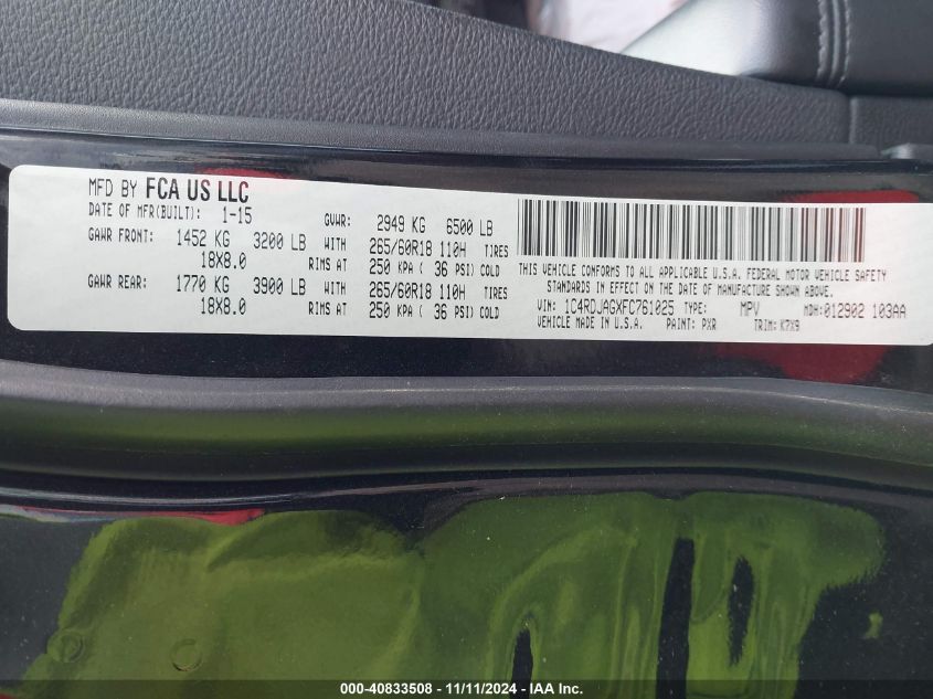 2015 DODGE DURANGO SXT - 1C4RDJAGXFC761025