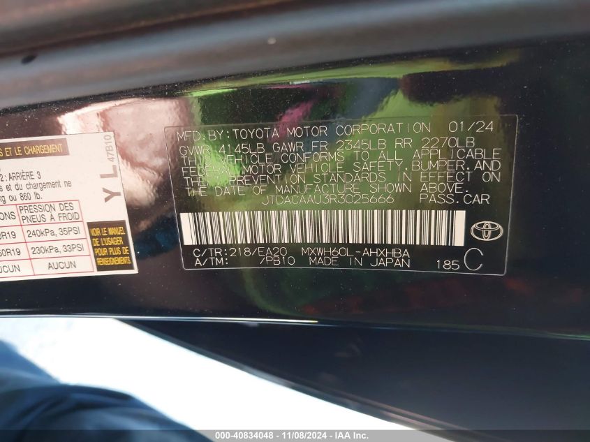 2024 Toyota Prius Limited VIN: JTDACAAU3R3025666 Lot: 40834048