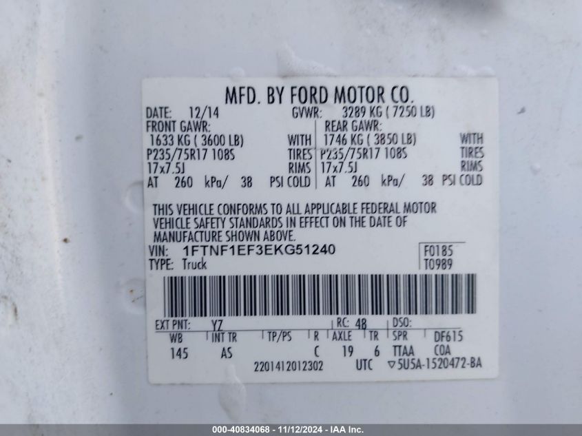 VIN 1FTNF1EF3EKG51240 2014 FORD F-150 no.9