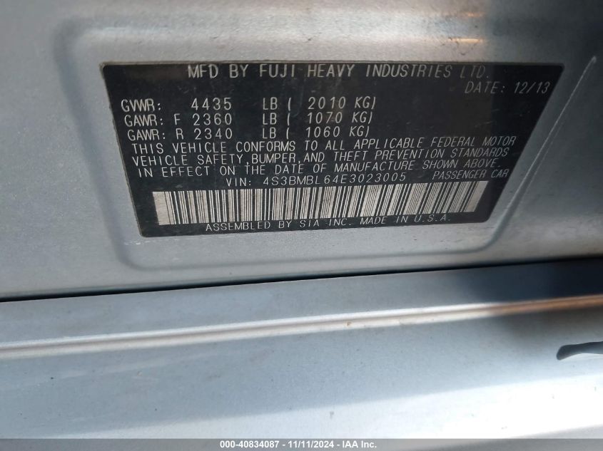 2014 SUBARU LEGACY 2.5I LIMITED - 4S3BMBL64E3023005