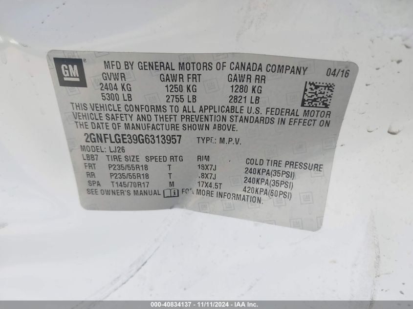 2016 CHEVROLET EQUINOX LTZ - 2GNFLGE39G6313957