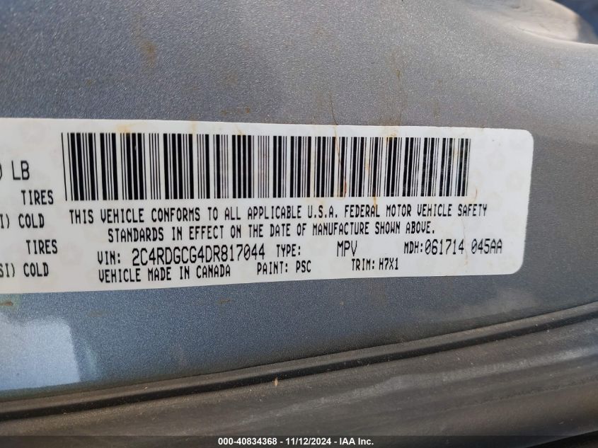 2013 Dodge Grand Caravan Sxt VIN: 2C4RDGCG4DR817044 Lot: 40834368